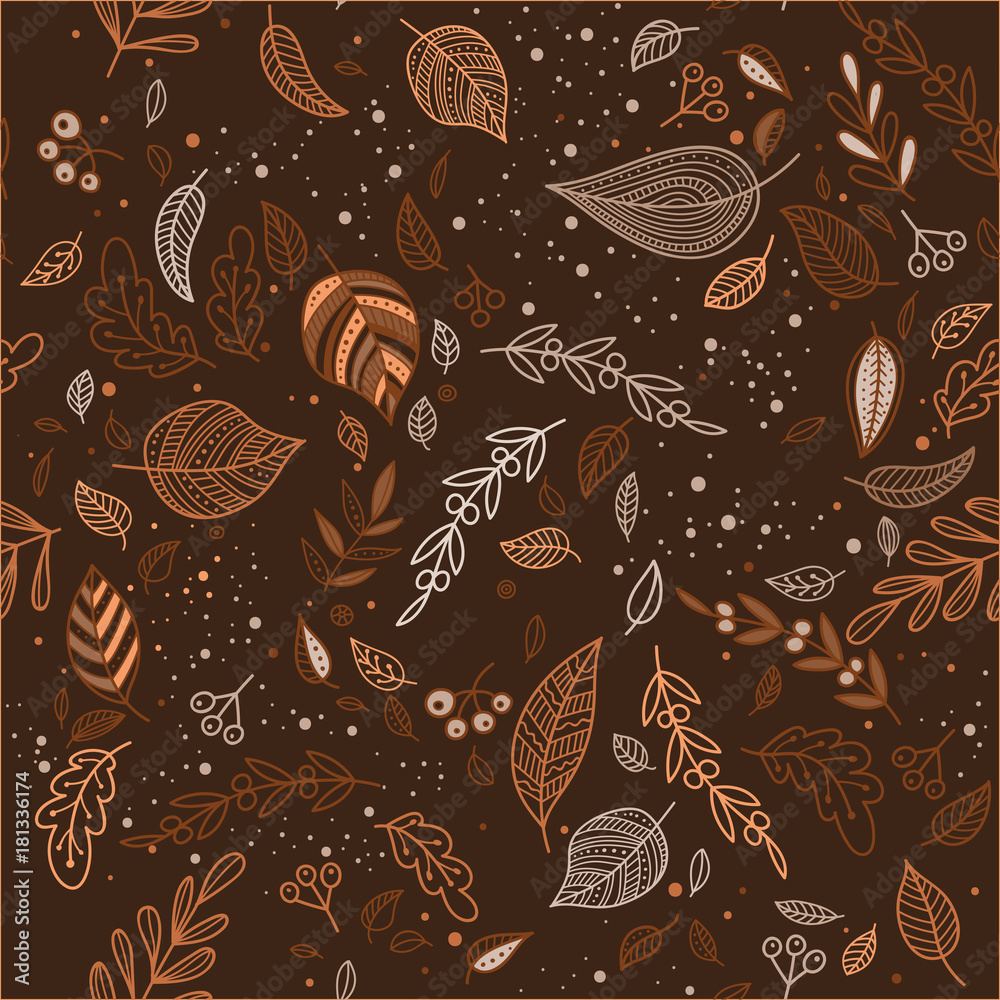Vector autumn seamless pattern with leaves brown background Vector autumn seamless pattern with leaves brown background