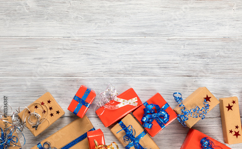 presents on a wooden background
