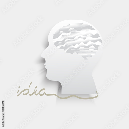 brain with human head icon with idea line letter on grey background