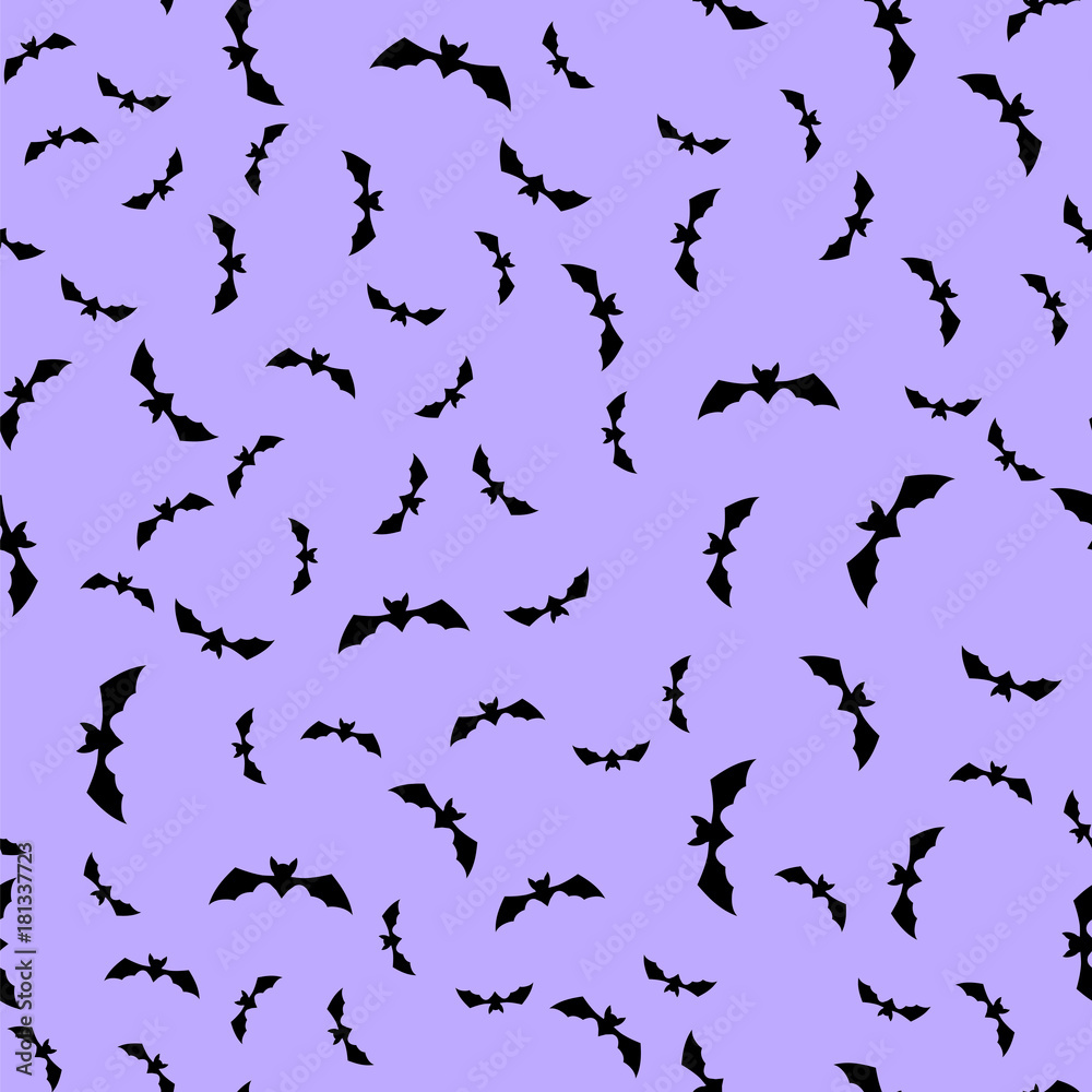 Fototapeta premium Cartoon Halloween Bat Silhouettes Seamless Pattern