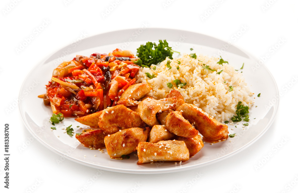 Chicken meat with rice and vegetables Chicken meat with rice and vegetables