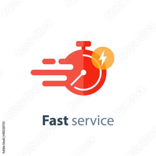 Timely service, fast delivery, time period, stopwatch in motion, vector icon