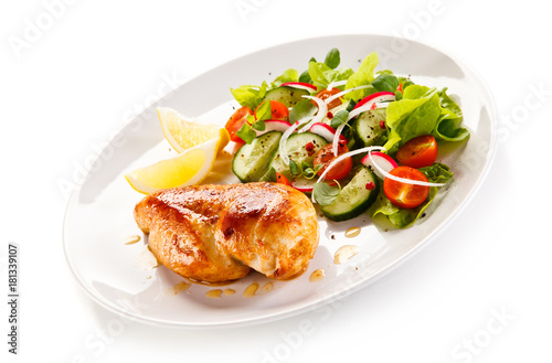 Grilled chicken fillet on white background