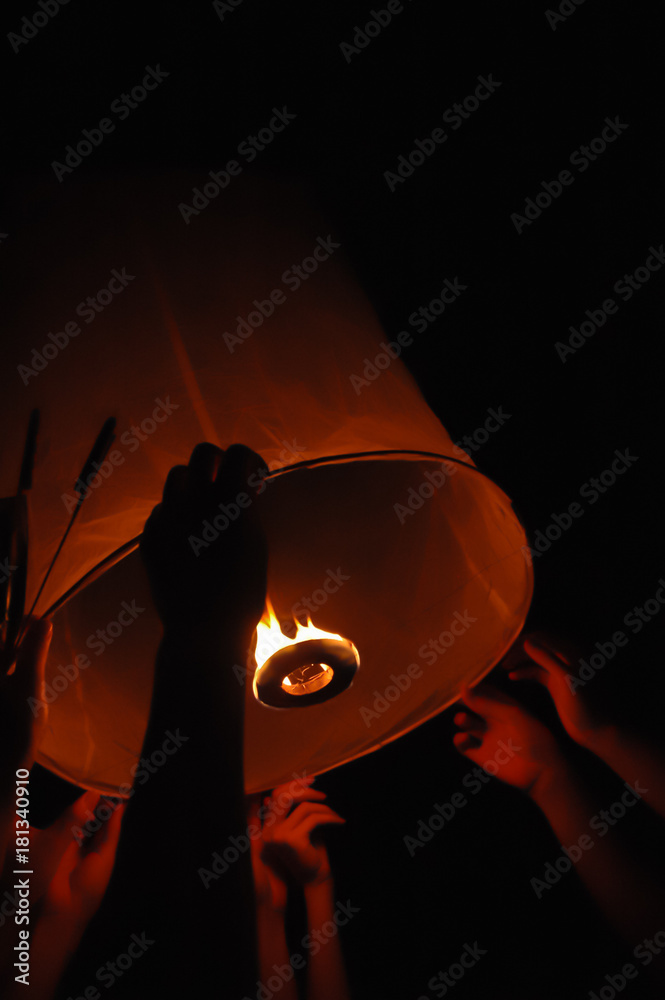 Yi Peng flying flame lantern in Chiang Mai Kratong Festival