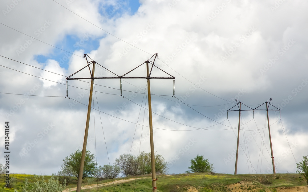 Fototapeta premium power poles. group of electric poles