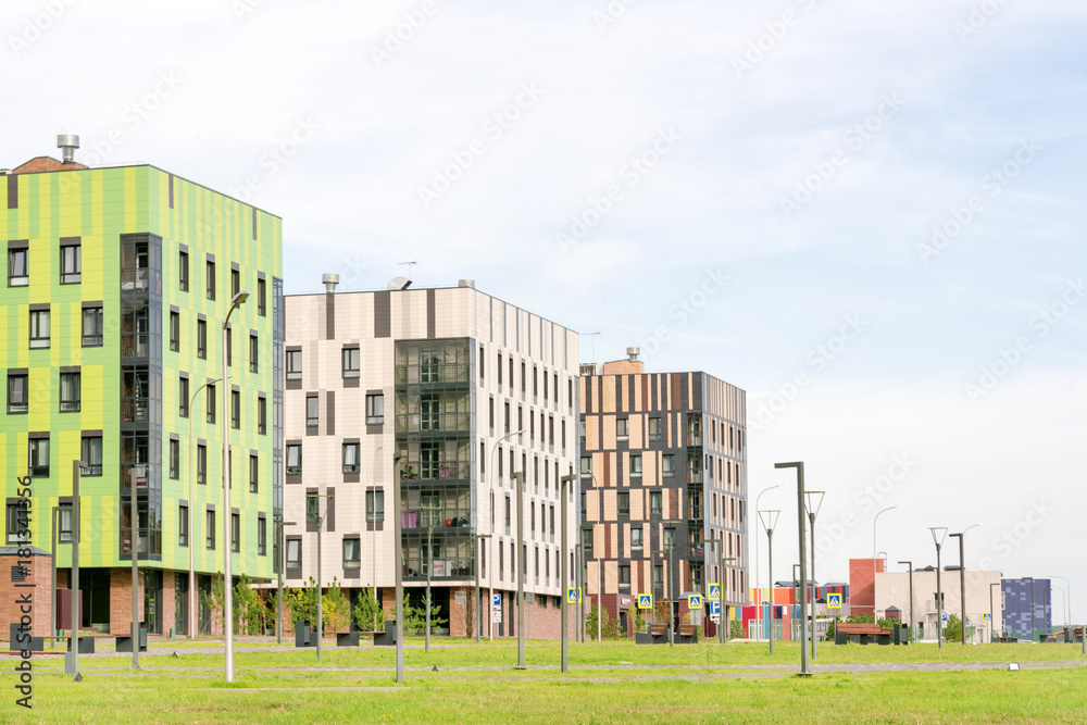 Row of multistorey residential buildings