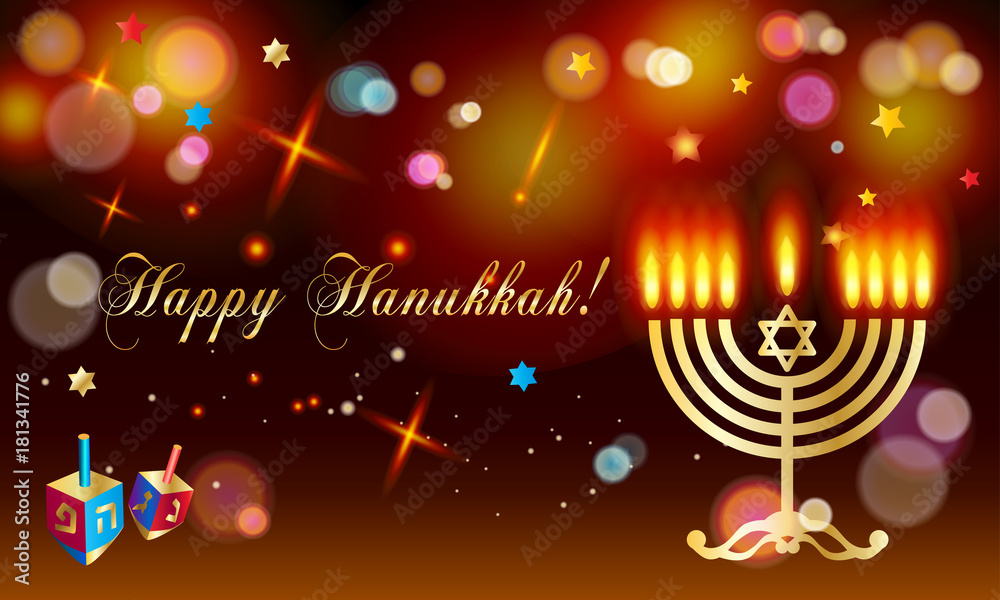 Hanukkah Jewish Holiday traditional symbols menorah, donuts