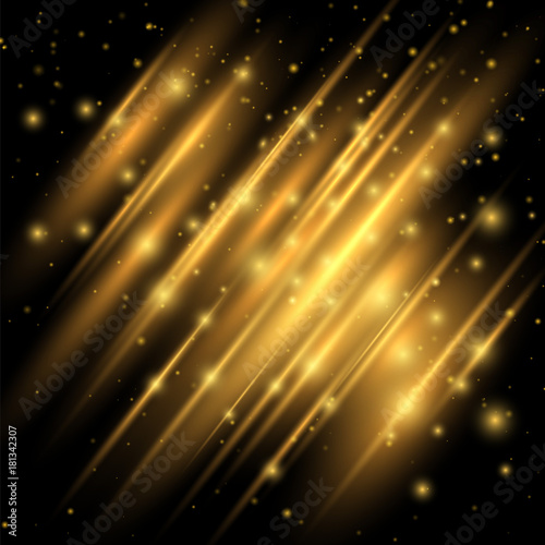 Golden Lights Effect. Abstract Image of Flare. This Lighting Enhance your Design Work Look Modern. Shining Motion Luxury Design. Vector Illustration on Black Background photo
