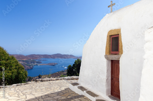 Little church overlooking the sea in the chora of Patmos island  Dodecanese  Greece   