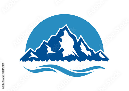 Nature Blue Mountain with Sea Illustration Company Logo Design