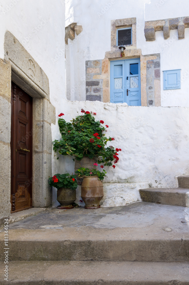 Traditional  architecture in the chora of Patmos island, Dodecanese, Greece 
