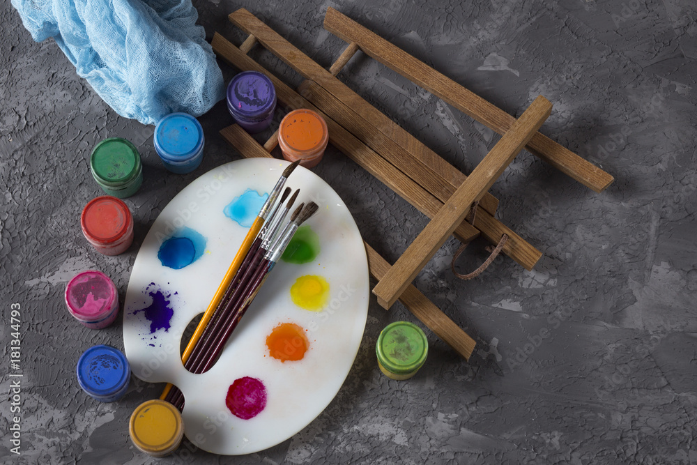 sweet, creative, painter, mix, concept, dirty, color, creativity, artist,  hobbies, colorful, drawing, drawing board, brush, palette, colors, rainbow,  paint, happy, hobby, joy, beauty, brightness, wate Stock Photo | Adobe Stock