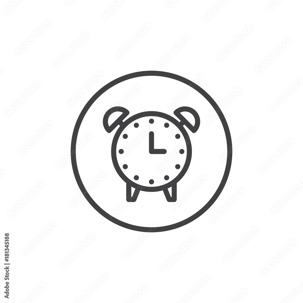 Alarm clock line icon, outline vector sign, linear style pictogram isolated on white. Watch symbol, logo illustration. Editable stroke Alarm clock line icon, outline vector sign, linear style pictogram isolated on white. Watch symbol, logo illustration. Editable stroke
