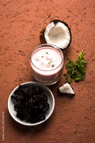 Photography Solkadhi or sol kadhi, A famous drink from Goa or Maharashtra`s Konkan region