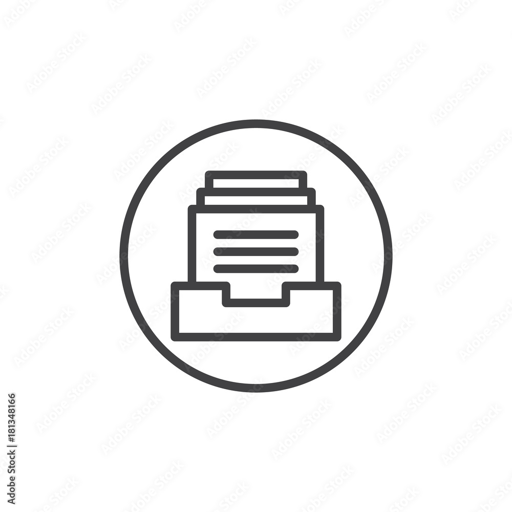 Files in box line icon, outline vector sign, linear style pictogram isolated on white. Document archive symbol, logo illustration. Editable stroke Files in box line icon, outline vector sign, linear style pictogram isolated on white. Document archive symbol, logo illustration. Editable stroke