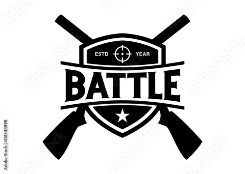 War Black Shield Shotguns Cross with Target and Stars Illustration Logo Silhouette