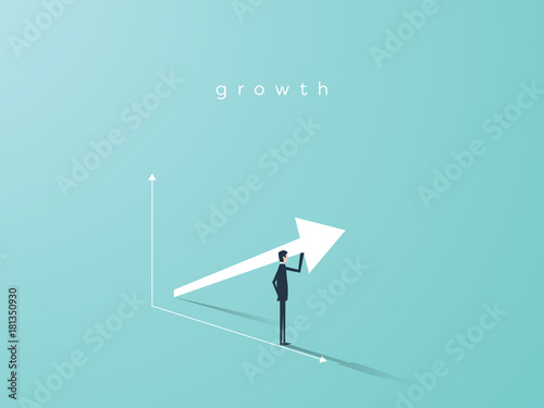 Business growth vector concept with upward arrow graph and businessman symbol. Symbol of success, achievement.