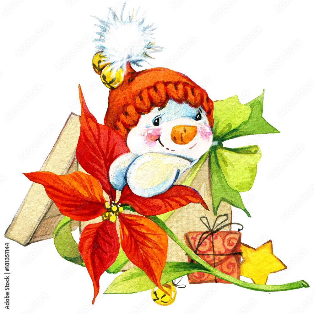 Naklejka premium hand-drawn watercolor illustration of cute Snowman
