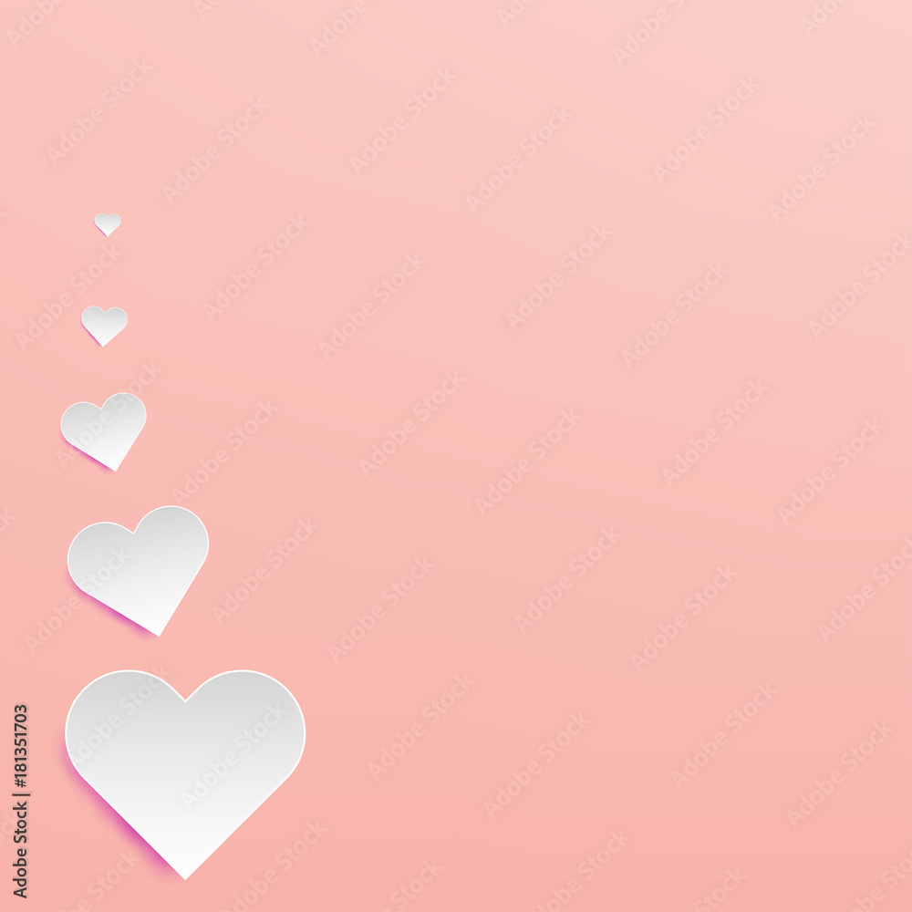 Illustration paper art of white hearts float on soft pink background using for Valentine day, love, couple background concept,  paper art, paper cut and craft style.