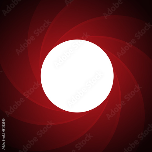 Barrel of a gun inside red background. Vector secret agent theme background.