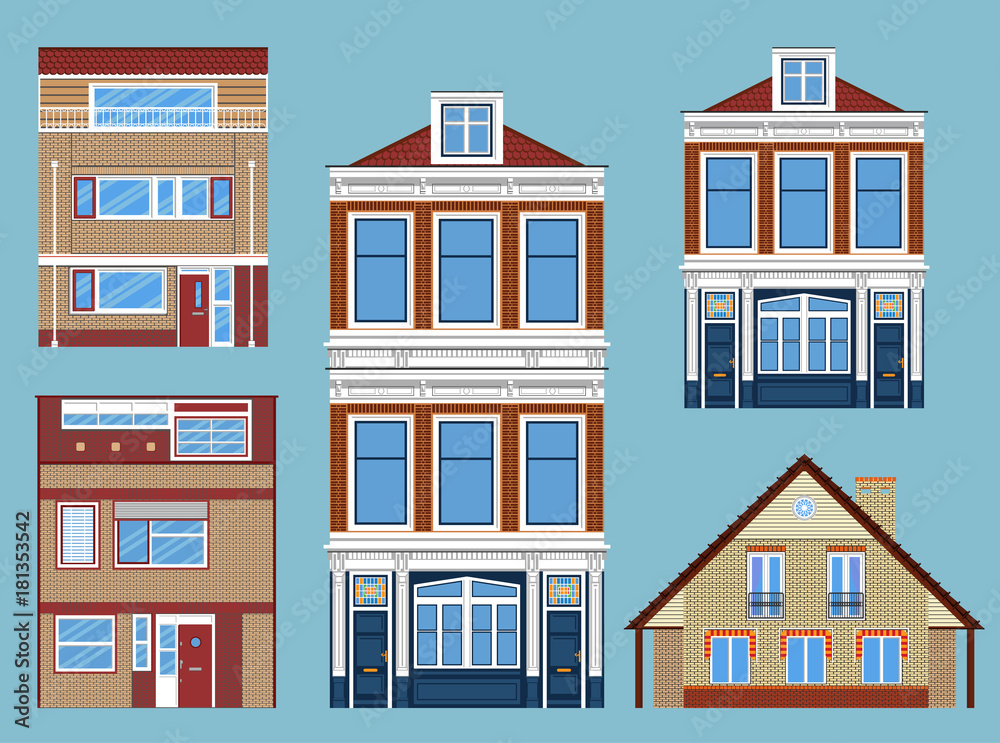 Set of various isolated townhouses.