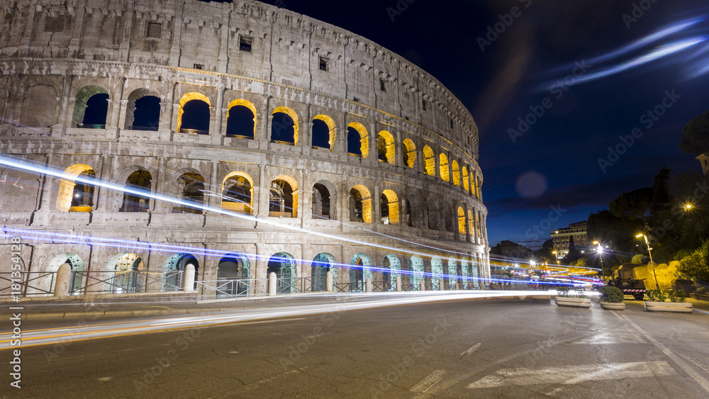 Night view of the Colosseum in Rome.