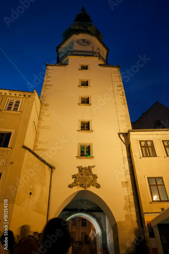 Photography Michael Tower and Gate at Night in Bratislava