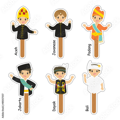 Indonesian male puppet character. cartoon vector, puppet character for story telling.