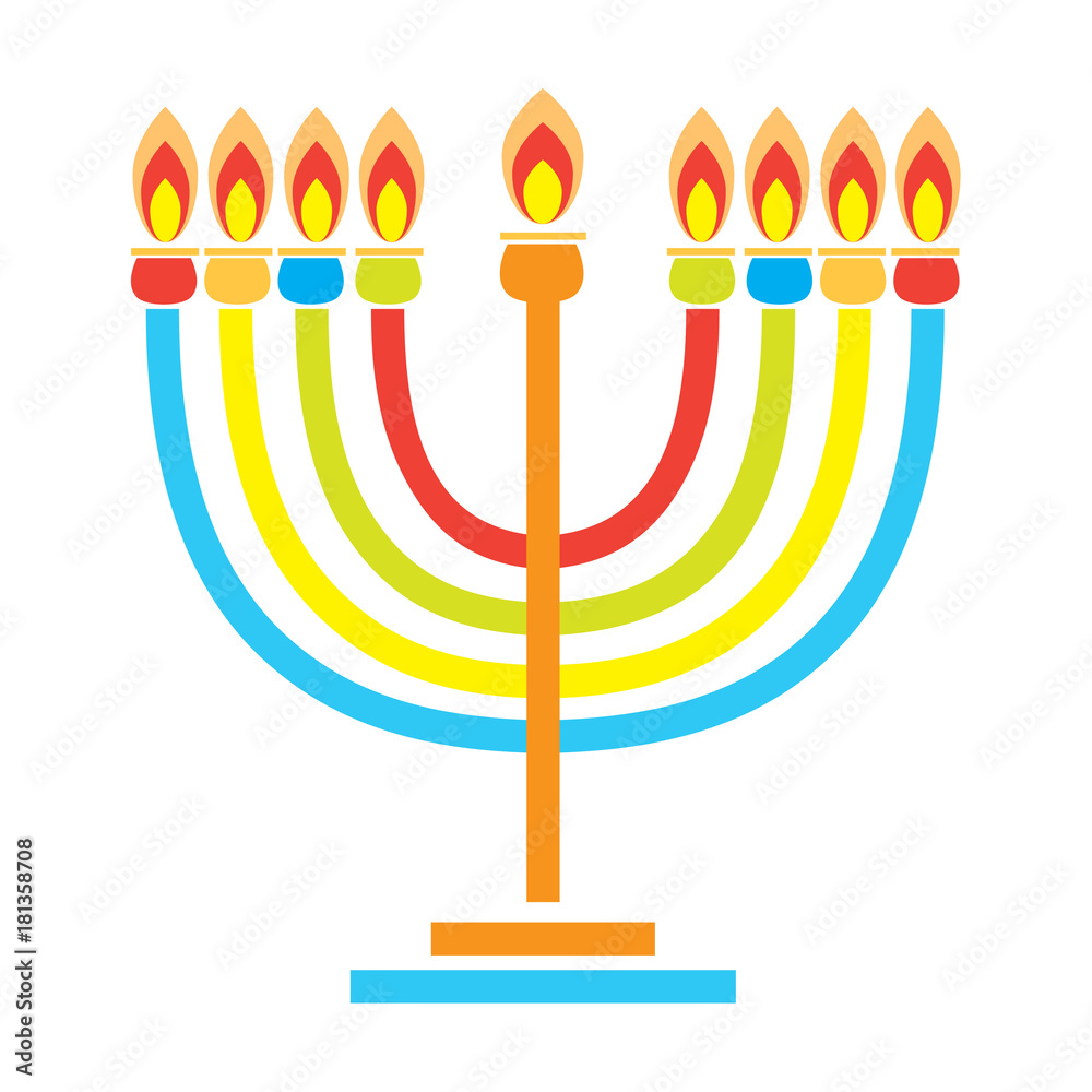 Hanukkah Jewish Holiday traditional symbol menorah, candles with flame