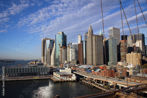 Manhattan skyscrapers view from Brooklyn Bridge, New York, USA © free2trip