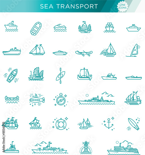 vector line set of ships and boats photo