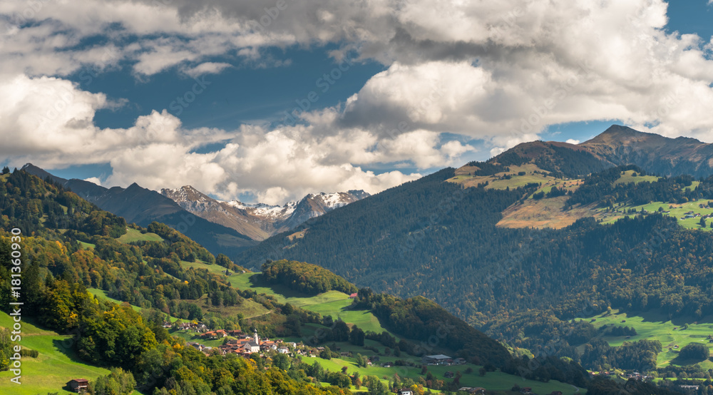 beautiful village of Seewis and surrounding landscape in the Swiss Alps near Klosters