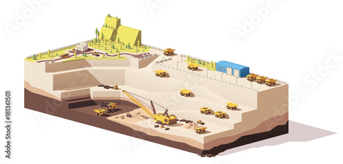 Vector low poly open pit coal mine