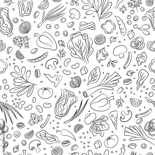 vegies seamless hand drawn pattern. vector background