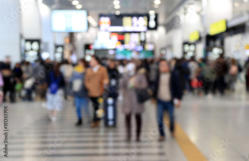 Blur style of many people in the train station at japan. Abstract Background Blurred Image  People hurry at the railway.