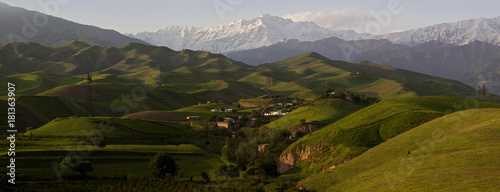 Panorama mountain terrain with views of the village in Surkhandarya region.Uzbekistan.