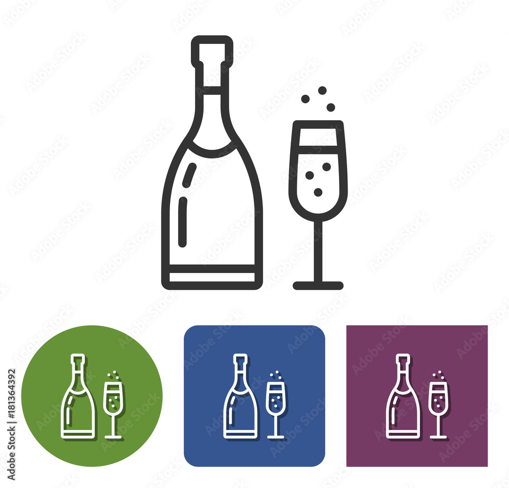 Line icon of champagne in different variants Line icon of champagne in different variants