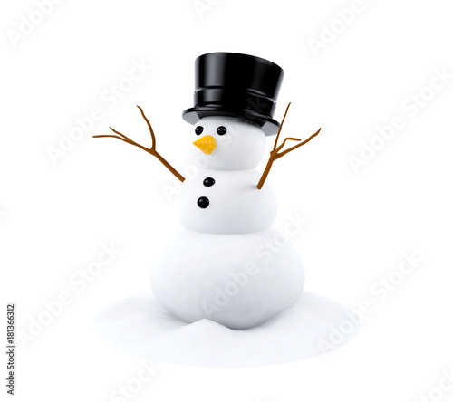 Snowman isolated on white background  3D rendering