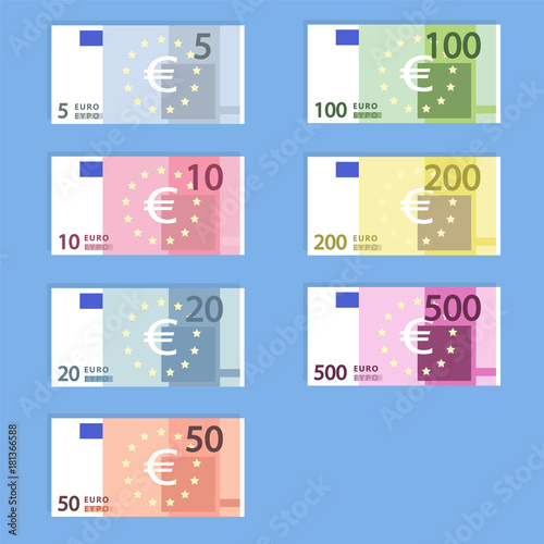 Money euro banknotes, simple flat style vector illustration