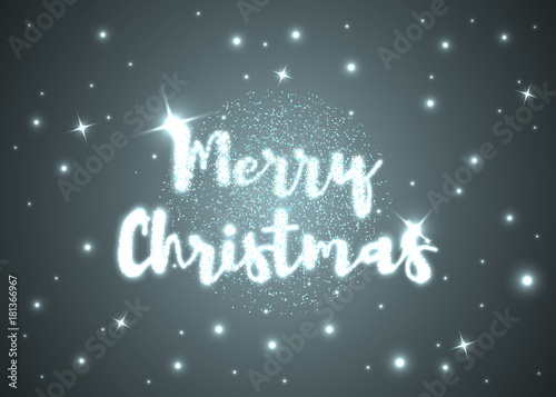 Merry Christmas. Shining Christmas ball and text on dark background. Vector illustration