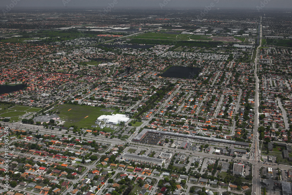 Aereal view from an airplane of Miami Beach and surroundings 
