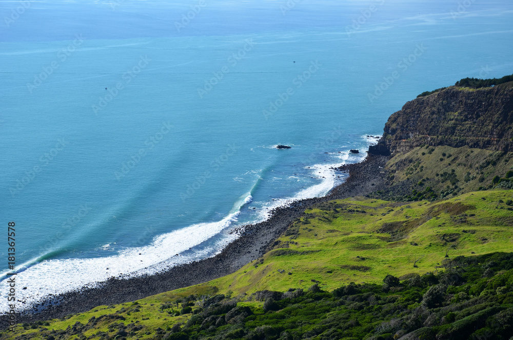 View from the cliff top of the Raglan coast in New Zealand