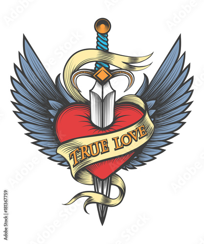 Winged heart pierced by dagger