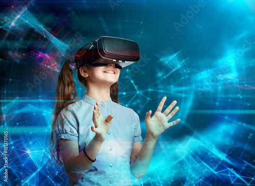 Young girl with virtual reality headset.