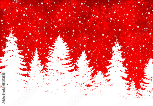 Christmas background with trees and snowfall