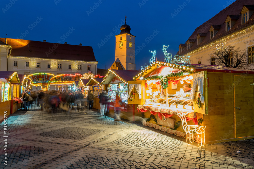 Christmas market in Sibiu main square, Transylvania, Romania
