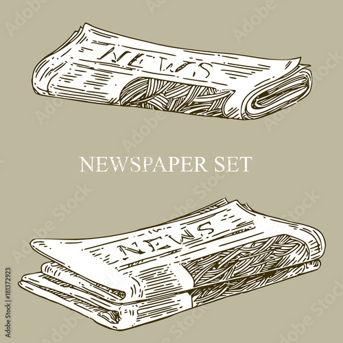 Set of newspapers. Vintage style. Sketch. Vector illustration.