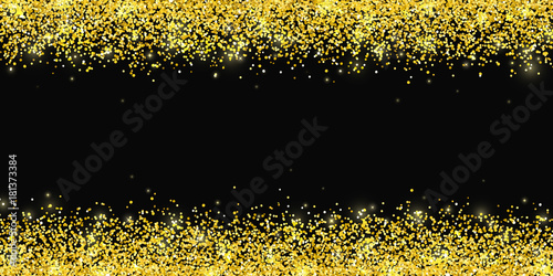 Gold glitter horizontal border on black backround. Vector