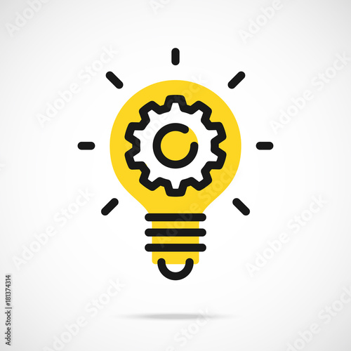Light bulb icon and gear. Lightbulb and cogwheel inside. Logo concept. Modern flat line vector icon