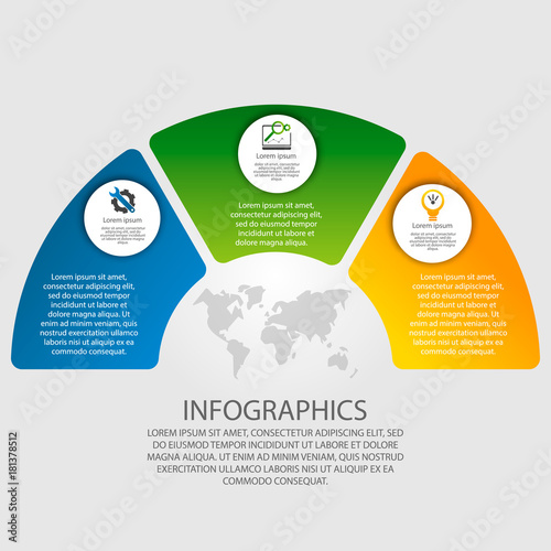 Vector illustration. Infographics in the form of a circle and 3 segments. Template for graphs, presentations, business, education with three steps
